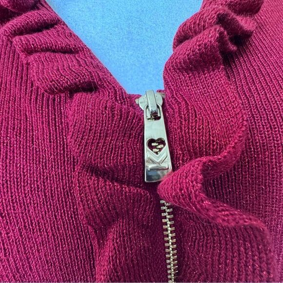Belle by Kim Gravel Red Cardigan Metallic Thread Ruffle Zip Up SZ M NWT - Picture 14 of 16